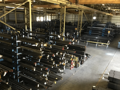 Steel tube stock in warehouse